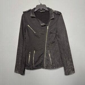 Pol Women's Small Black Acid wash Motto Jacket Sweatshirt Motorcycle